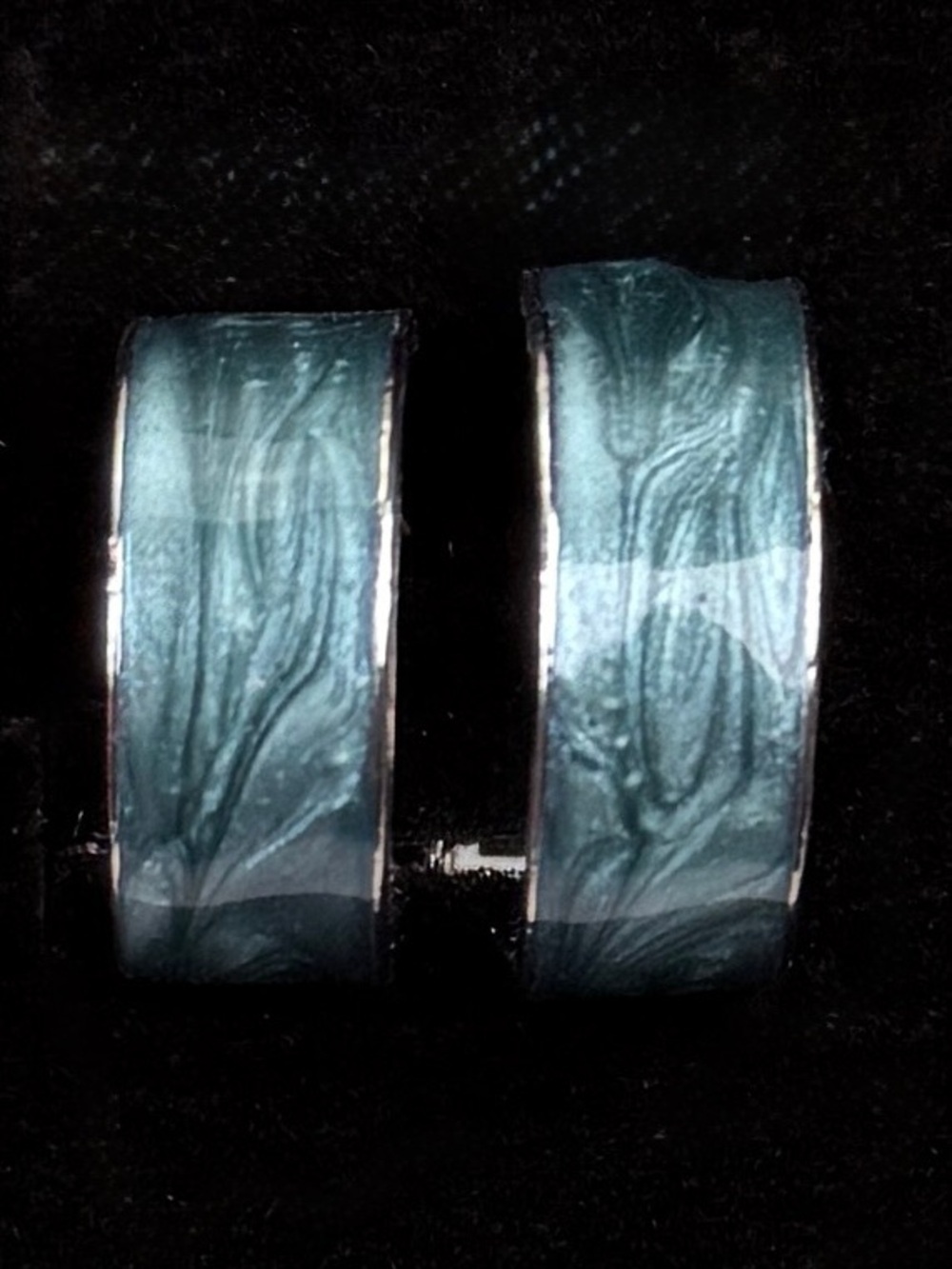 Vintage Blue Swirl Silverstone Hoop Clip On Earrings